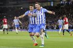  Pascal Gross vblev matchvinder for oprykkerne, der med sejren bookede billet til endnu en sæson i Premier League.  Gareth Fuller/AP