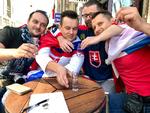 »Du drikker som en dansker«. Er det slovakiske udtryk for en meget fordrukken person. Her er det (fra venstre) Stefan Gardon, Vladimir Michalik, Martin Tovavek og Ronald Necpal i gang med off-ice træningen inden kampen mod Tjekkiet i Royal Arena i aften.  Per Munch