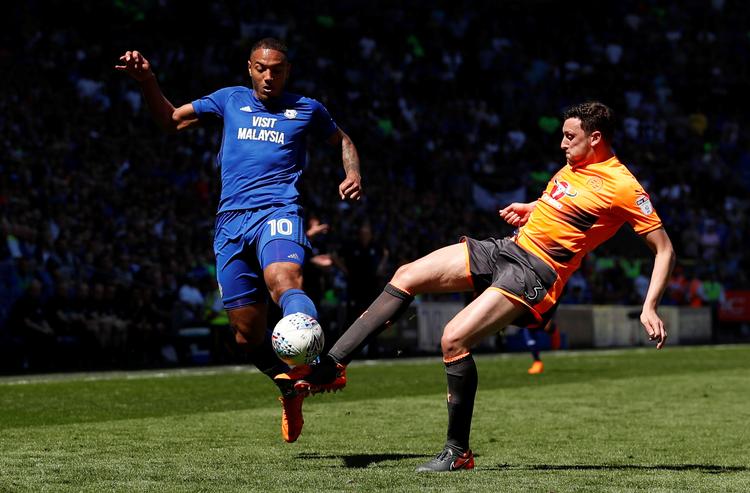 Med 9 mål i sine 36 kampe i denne sæson har Kenneth Zohore bidraget til Cardiffs oprykning. I den sidste kamp mod Reading blev Zohore udskiftet i 86. minut. Andrew Boyers/Ritzau Scanpix