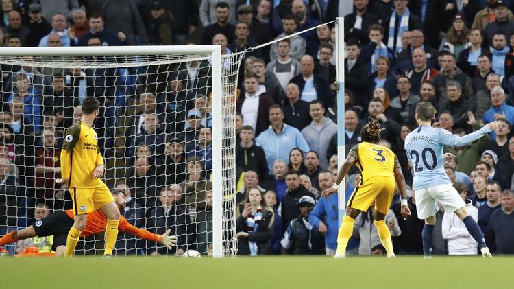 Manchester Citys andet mål scorede Bernardo Silva.
   Martin Rickett/AP