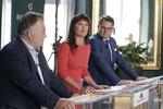 Innovationsminister Sophie Løhde, forsvarsminister Claus Hjort og erhvervsminister Brian Mikkelsen præsenterer regeringens nye strategi for cyber- og informationssikkerhed på et pressemøde i Rentekammersalen i Finansministeriet. Martin Sylvest/Ritzau Scanpix