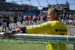 Allan Sørensen er udtaget til VM for hjemløse i Mexico. I dag spillede landsholdet deres første kamp mod Dansk Erhverv. 
   Andreas Haubjerg/POLFOTO