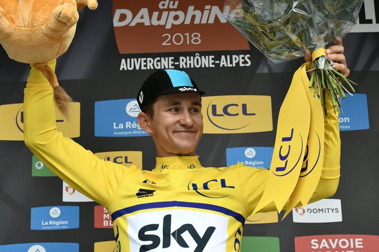 Polakken Michal Kwiatkowski blev den første indehaver af den gule førertrøje i den 70. udgave af Critérium du Dauphiné.
   Philippe Lopez/Ritzau Scanpix