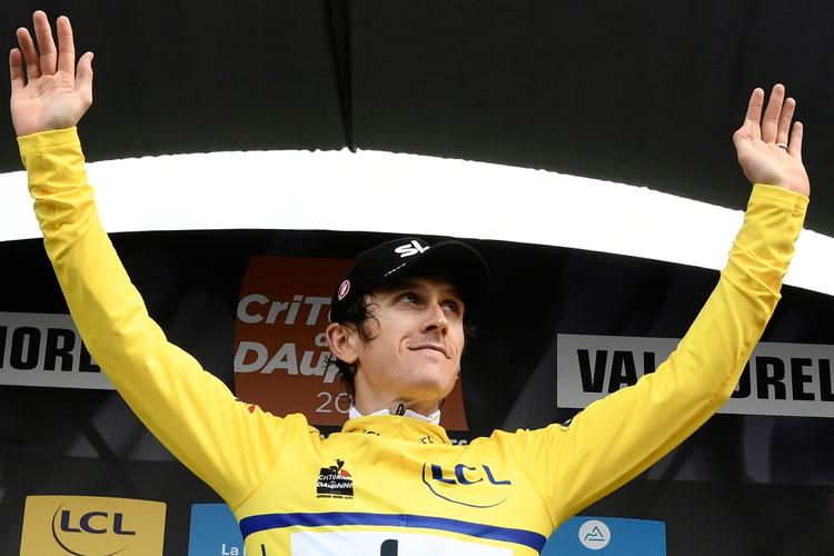 Den 32-årige waliser Geraint Thomas erobrede førertrøjen i Critérium du Dauphiné i fredags og kunne i dag lade sig hylde som Jakob Fuglsangs efterfølger på vinderlisten.
   Philippe Lopez/Ritzau Scanpix