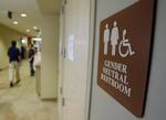 Indgangen til et kønsneutralt toilet på det amerikanske  University of Vermont. Toby Talbot/AP