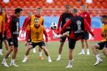 De sidste forberedelser fandt sted på Mordovia Arena i aftes. Om kort tid får landsholdet »all in« mod Peru.    Finn Frandsen/POLFOTO