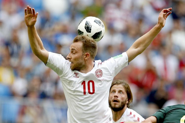 Christian Eriksen stod for et flot dansk mål mod Australien,  men havde det ellers svært i den anden gruppekamp ved VM.  Finn Frandsen/POLFOTO