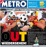 Den britiske gratisavis Metro giver den fuld skrue med tysker-bashing på dagens forside.  