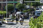 Politiet afspærrede efter skyderiet straks området omkring avisen Capital Gazette. Susan Walsh/AP