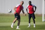 Martin Braithwaite - her i forgrunden - erstatter Pione Sisto på venstrekanten mod Kroatien. Finn Frandsen/POLFOTO