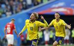  Emil Forsberg scorede sit 7. mål for Sverige i sin kamp nummer 40.  Efrem Lukatsky/AP