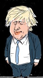 Portræt af Boris Johnson. Tegning Mette Dreyer