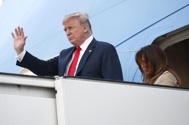 USA's præsident, Donald Trump, er landet på Melsbroek luftbasen i Bruxelles.  Pablo Martinez Monsivais/AP