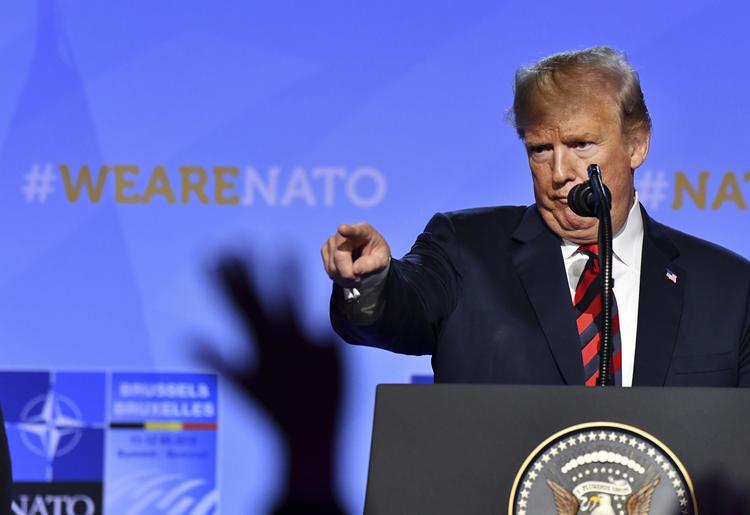 
USA's præsident, Donald Trump, tager spørgsmål under en pressekonference under et Nato-topmøde i Bruxelles 12. juli 2018. Foto: AP Photo/Geert Vanden Wijngaert
   Geert Vanden Wijngaert/AP