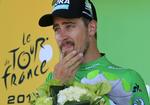 Verdensmesteren Peter Sagan synes at se betænkelig ud i den grønne pointtrøje, men det er nu nok en tilfældighed, for sloveneren har hidtil struttet af selvtilld.
   Peter Dejong/AP