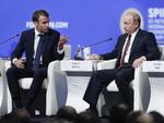 Macron og Putin mødtes også til  International Economic Forum i St. Petersborg 25. maj i år. Dmitri Lovetsky/AP