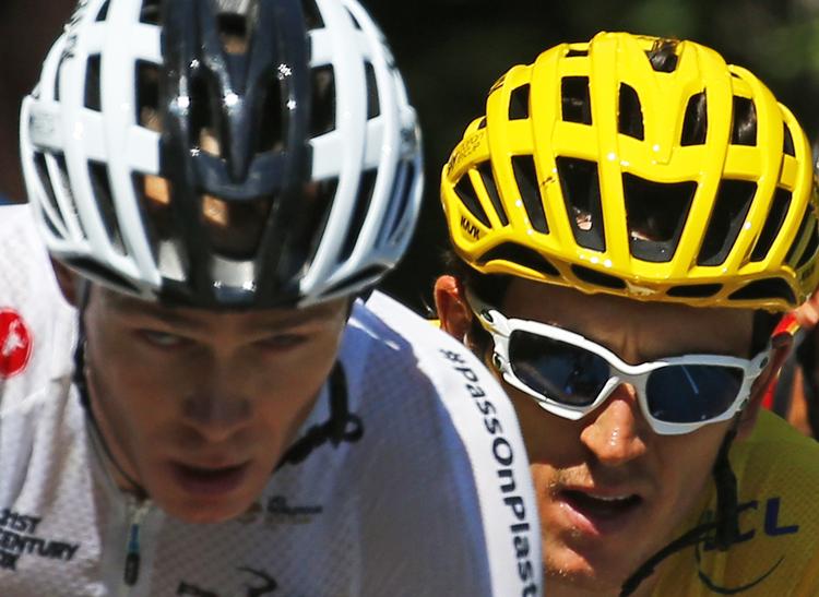 Hidtil er Chris Froome (tv) og Geraint Thomas ikke veget langt fra hinanden under Touren - bortset lige fra de to gang, sidstnævnte har sikret sig etapesejren.
   Peter Dejong/AP
