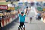 Omar Fraile fra Astana-holdet tog lørdag sin første etapesejr i Tour de France.    Benoit Tessier/Ritzau Scanpix