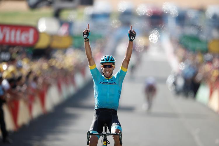 Omar Fraile fra Astana-holdet tog lørdag sin første etapesejr i Tour de France.    Benoit Tessier/Ritzau Scanpix