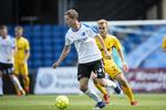 Randers FC's André Ibsen Rømer (forrest) blev matchvinder med et tidligt hovdstødsmål mod OB. Bo Amstrup/Ritzau Scanpix