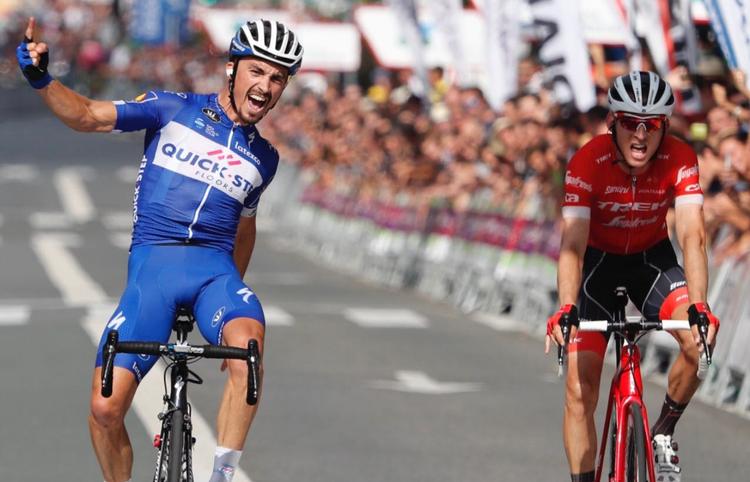 Julian Alaphilippe og Bauke Molleman når sammen til mål i San Sebastian med førstnævnte som vinder.
 
