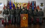 
    Venezuelas forsvarsminister  Padrino Lopez holder pressekonference efter attantatet lørdag, hvor der angiveligt blev brugt droner med sprængstoffer.
 Juan Barreto/Ritzau Scanpix
