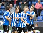 Emil Riis Jakobsen hyldes efter sit mål til 2-0.  Henning Bagger/Ritzau Scanpix