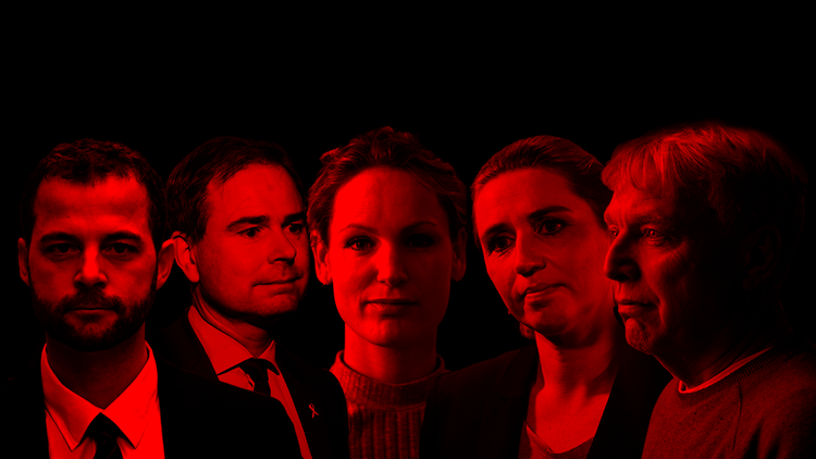 Uenighed i rød blok kan betyde, at vælgerne ser Lars Løkke Rasmussen som det eneste alternativ, mener professor i statskundskab. Fra venstre er det Morten Østergaard (R), Nicolai Wammen (S), Pernille Skipper (EL), Mette Frederiksen (S) og Uffe Elbæk (Alt). Originalfotos: Jens Dresling, Thomas Emil Sørensen, Stine Tidsvilde, Finn Frandsen (kollage: Rasmus Vendrup) 