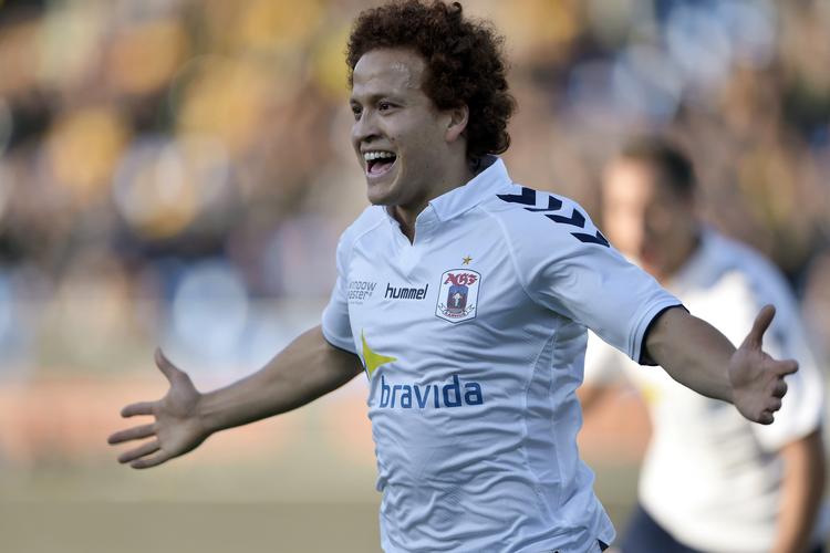 Med sin første scoring i denne sæson bragte    Mustafa Amini AGF foran i Hobro. Henning Bagger/Ritzau Scanpix