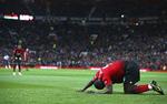  Romelu Lukaku, som kom til United for et år siden til en pris på over 600 millioenr kroner, havde en stor stor mulighed, da det stod 0-0. Men fra spids vinkel sparkede han forbi det tomme mål.  Dave Thompson/AP