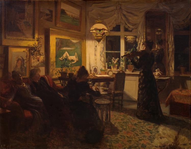 'En aften hos veninden. Ved Lampelys' fra 1891, billedet af Anna Petersen kom til Den Hirschsprungske Samling i 2007.  