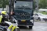 Politiet rekonstruerer ulykken  der skete fredag morgen i København. Man undersøger bl.a., hvad der kan ses i spejlene på en lastbil. Jens Astrup/Ritzau Scanpix