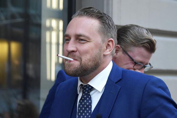 Gruppeformanden for Sverigedemokraterna, Mattias Karlsson, ankommer til valgfest med et godt resultat i sigte.  10040 Anders Wiklund/tt/Ritzau Scanpix