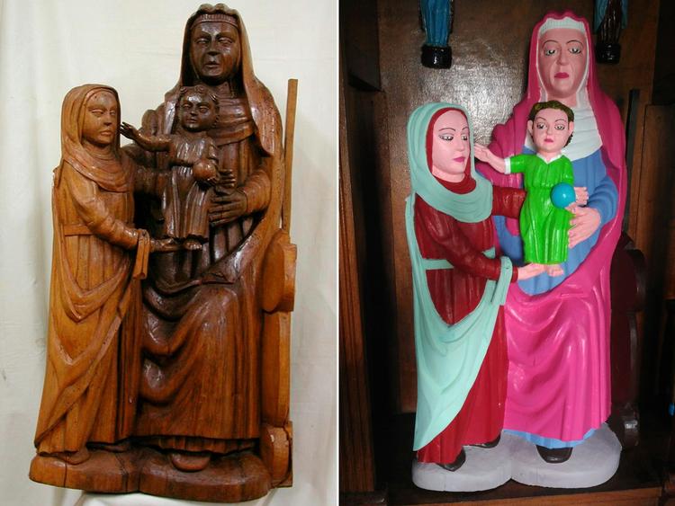 Flere af figurerne var malet i forvejen, men Sankt Anna og Jomfru Maria med Jesus-barnet var opridneligt en træfigur. Også den fik Maria Luisa Menendez dog lov til at male. Dsf/Ritzau Scanpix