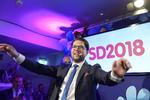 Sverigedemokraternes leder Jimmie Åkesson under valgaftenen søndag 9. september. Anders Wiklund/AP
