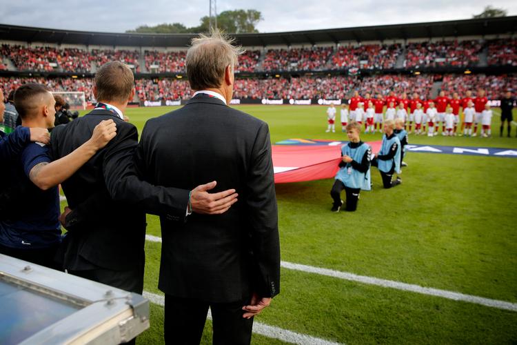 I øjeblikket spiller det danske landshold Nations League, men i 2020 kan det blive til EM-kampe på dansk grund for landstræner Åge Hareide og hans spillere. Jens Dresling/POLFOTO