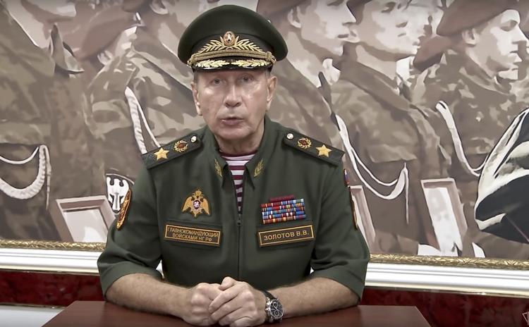 Chefen for den russiske nationalgarde, Viktor Solotov, udsendte sin udfordring af oppostionslederen på gardens kanale på YouTube.  /AP