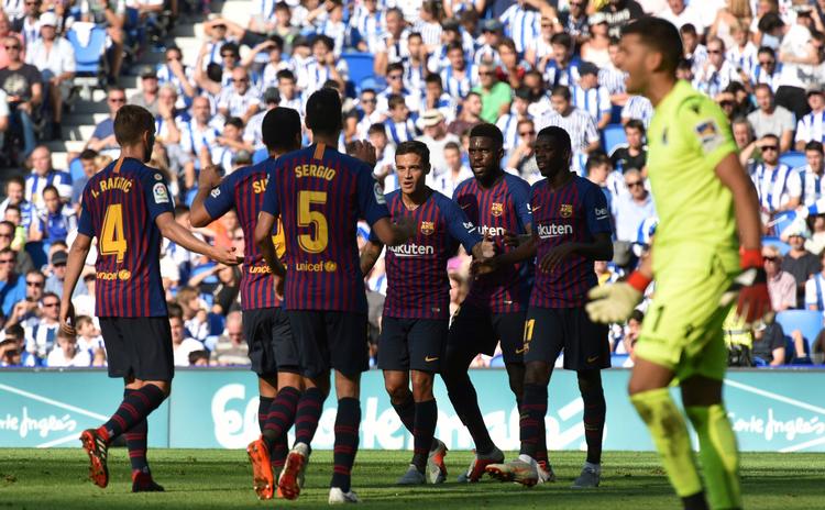 Luis Suarez udlignede, inden Dembele scorede sejrsmålet. Jose Ignacio Unanue/AP