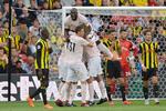 Manchester Uniteds belgiske angriber Romelu Lukaku fejrer sin scoring. Kampen endte 2-1 i Uniteds favør over Watford, der ellers havde vundet alle sine fire kampe før dagens møde med Manchester United.  Olly Greenwood/Ritzau Scanpix