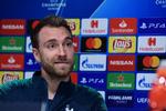 Ved mandagens officielle pressemøde var det Christian Eriksen, der repræsenterede Tottenham. Miguel Medina/Ritzau Scanpix