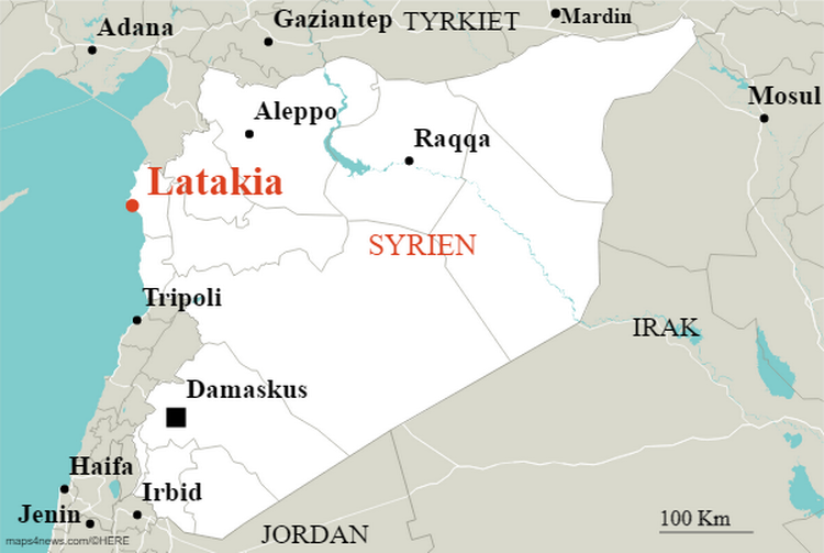 Det var nær byen Latakia, at det russsiske fly blev skudt ned. 
