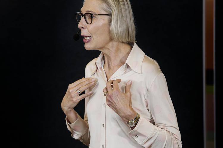 Generaldirektør Maria Rørbye Rønn præsenterede i dag den store spareplan i DR Byen.    Emma Sejersen/POLFOTO