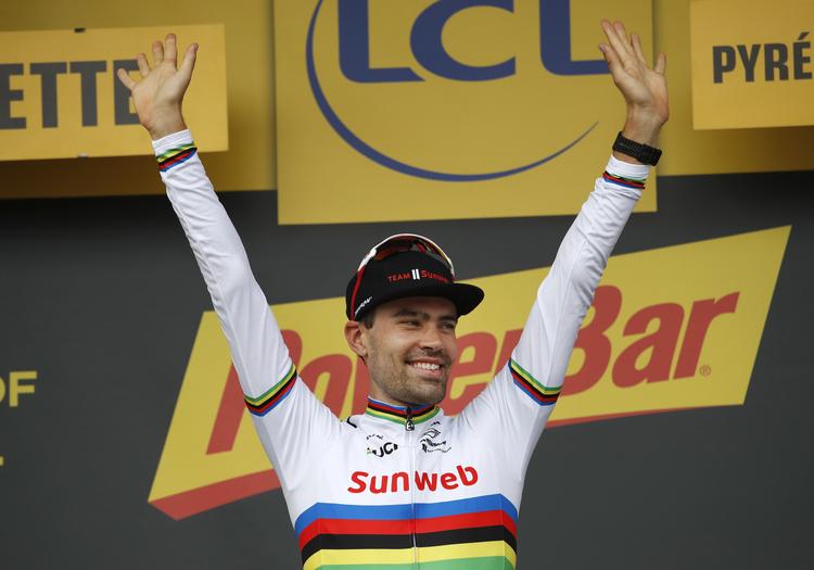 Hollænderen Tom Dumoulin er forsvarende verdensmester i enkeltstart og er favorit til at genvinde titlen ved dagens ridt i Innsbruck. Christophe Ena/AP