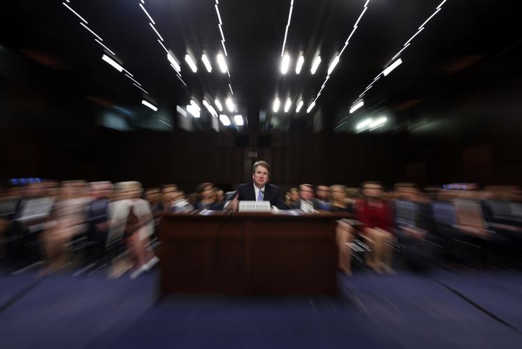 Præsident Trumps nominerede til højesteretten, Brett M. Kavanaugh, under en senatshøring i Capitol Hill, Washington D.C.  Alex Brandon/AP