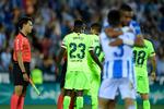 Leganes-spillerne i jubel efter scoring og sejr mod Barcelona. Oscar del Pozo/Ritzau Scanpix