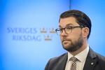 Jimmie Åkesson, leder af Sverigedemokraterna kan blokere for dannelsen af en ny regering. Krav for at bøje af: Indflydelse.  Janerik Henriksson/AP