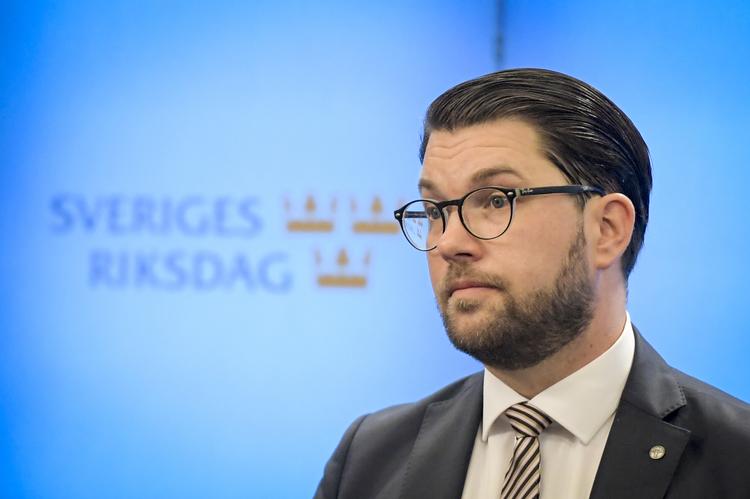 Jimmie Åkesson, leder af Sverigedemokraterna kan blokere for dannelsen af en ny regering. Krav for at bøje af: Indflydelse.  Janerik Henriksson/AP