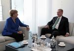 Den tyske kansler, Angela Merkel, og den tyrkiske præsident, Recep Tayyip Erdogan, i løbet af det tre dage lange tyrkiske statsbesøg i Tyskland. /AP