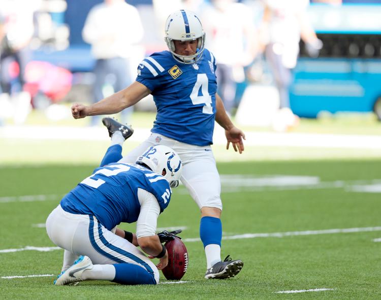 Der var ingen slinger i valsen, da Adam Vinatieri scorede på sit fieldgoal nr. 566. Aj Mast/AP