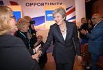 Theresa May i fint humør på den konservative kongres.   Stefan Rousseau/Ritzau Scanpix